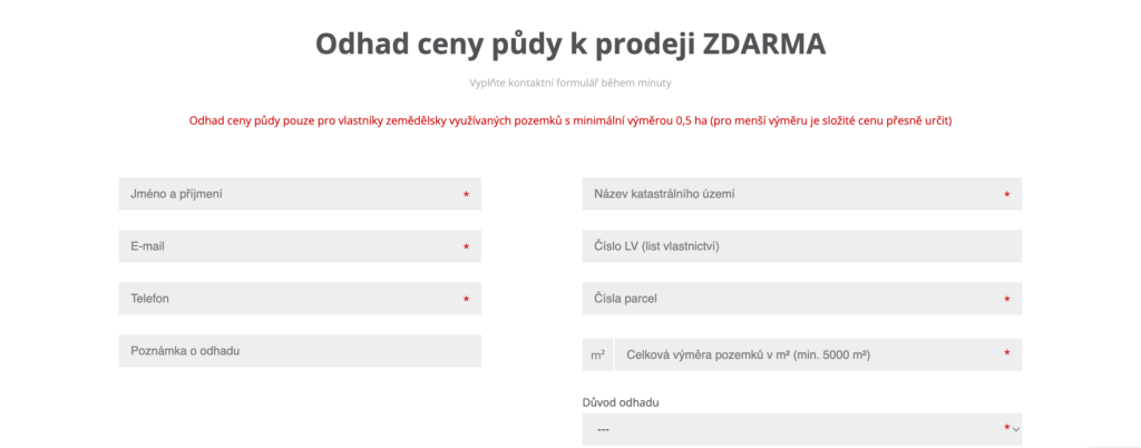 Odhad ceny půdy ZDARMA